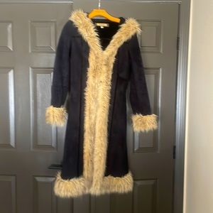 Bebe black suede jacket with camel fur